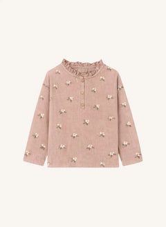 Studio Bohème - Blusa de Cuello con Cordón de Algodón Orgánico Olympe | Rosa