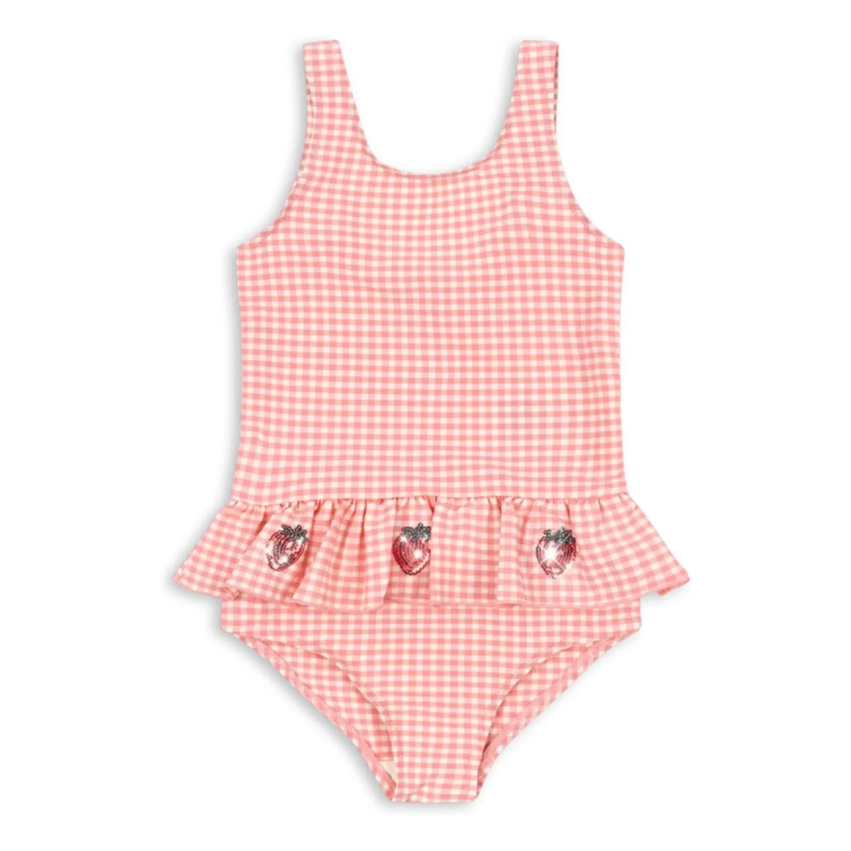 Konges Sløjd - Bañador con volantes de fresa con diseño Etta Gingham | Rosa