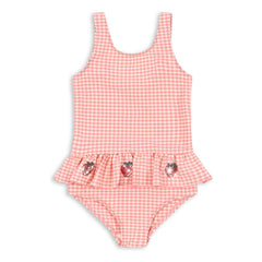 Konges Sløjd - Bañador con volantes de fresa con diseño Etta Gingham | Rosa