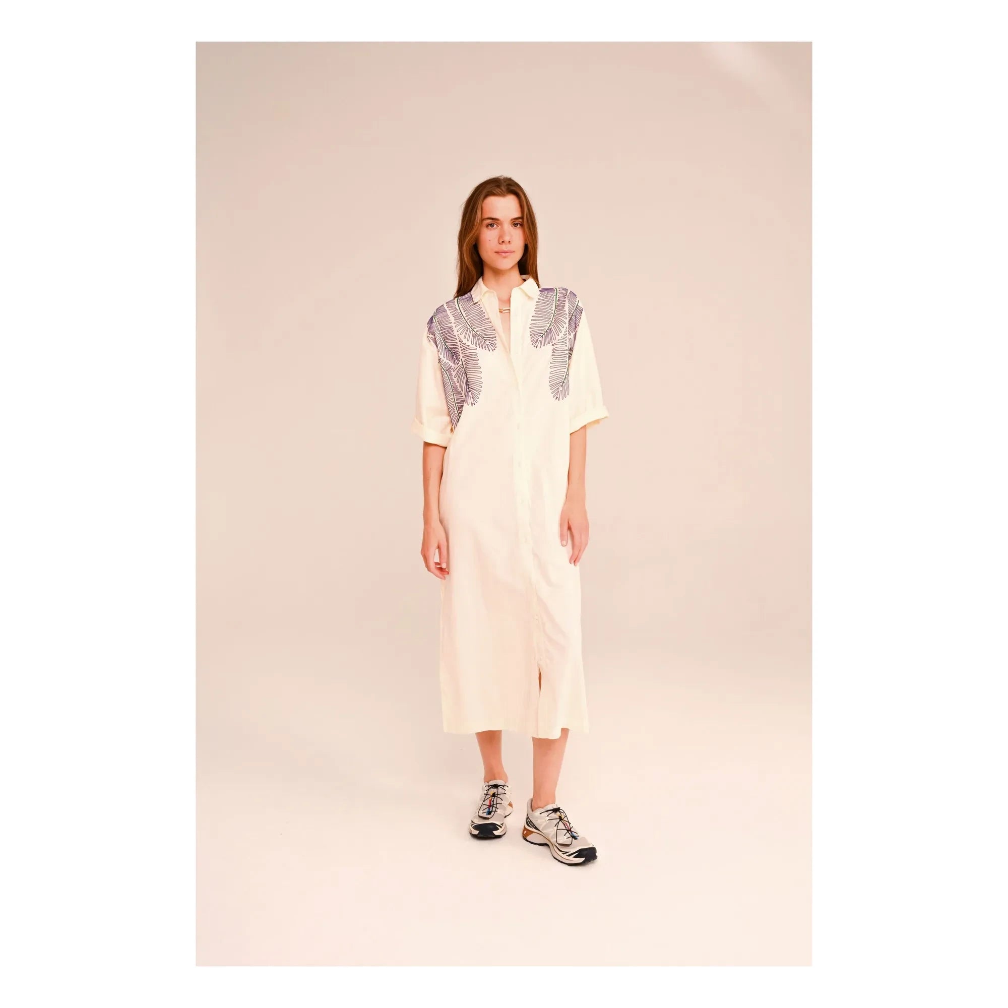 Vestido de voile de algodón bordado Sacrécoeur - Lou Taro | Blanco