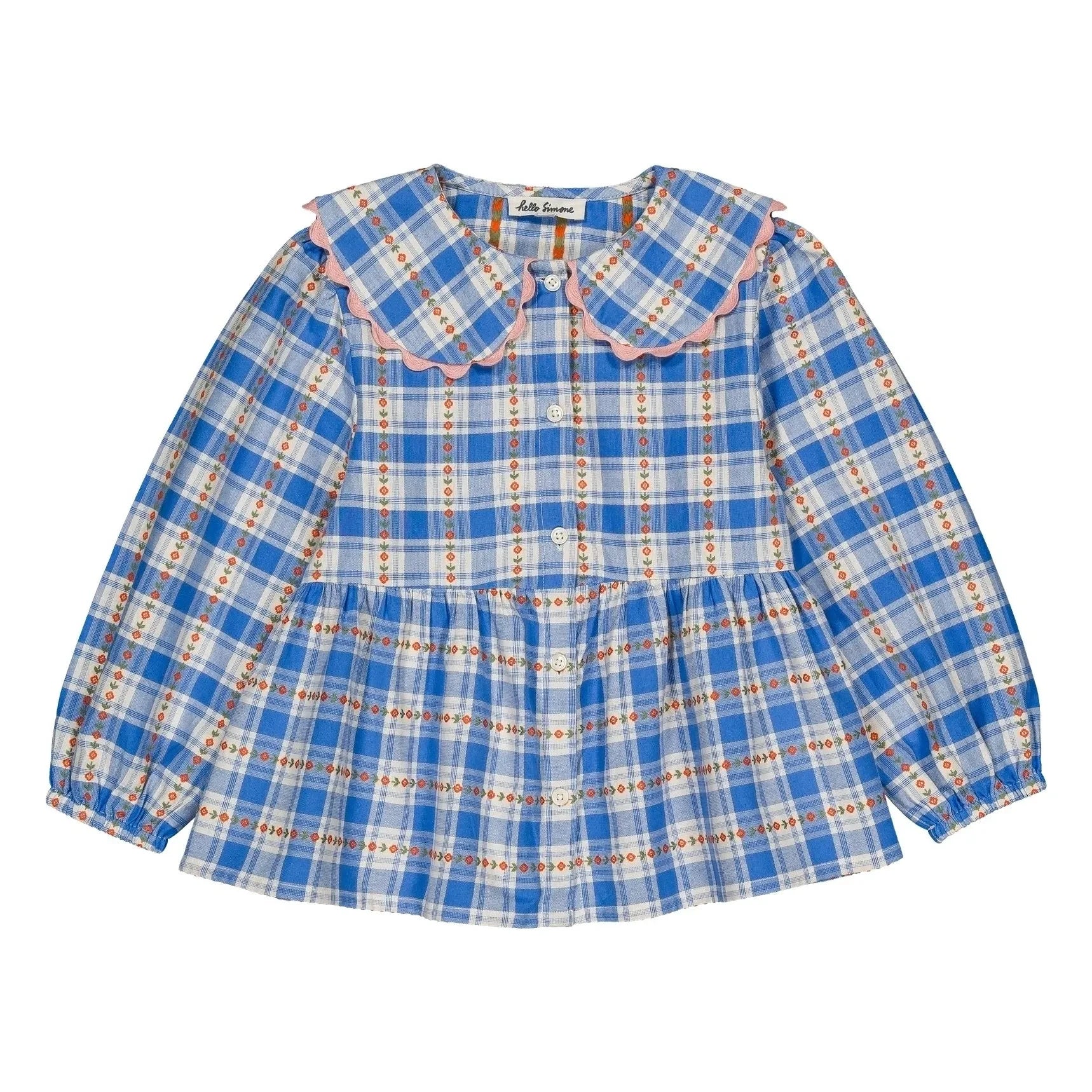 Hola Simone - Mavi | Blusa de cuadros estampada con ciruelas