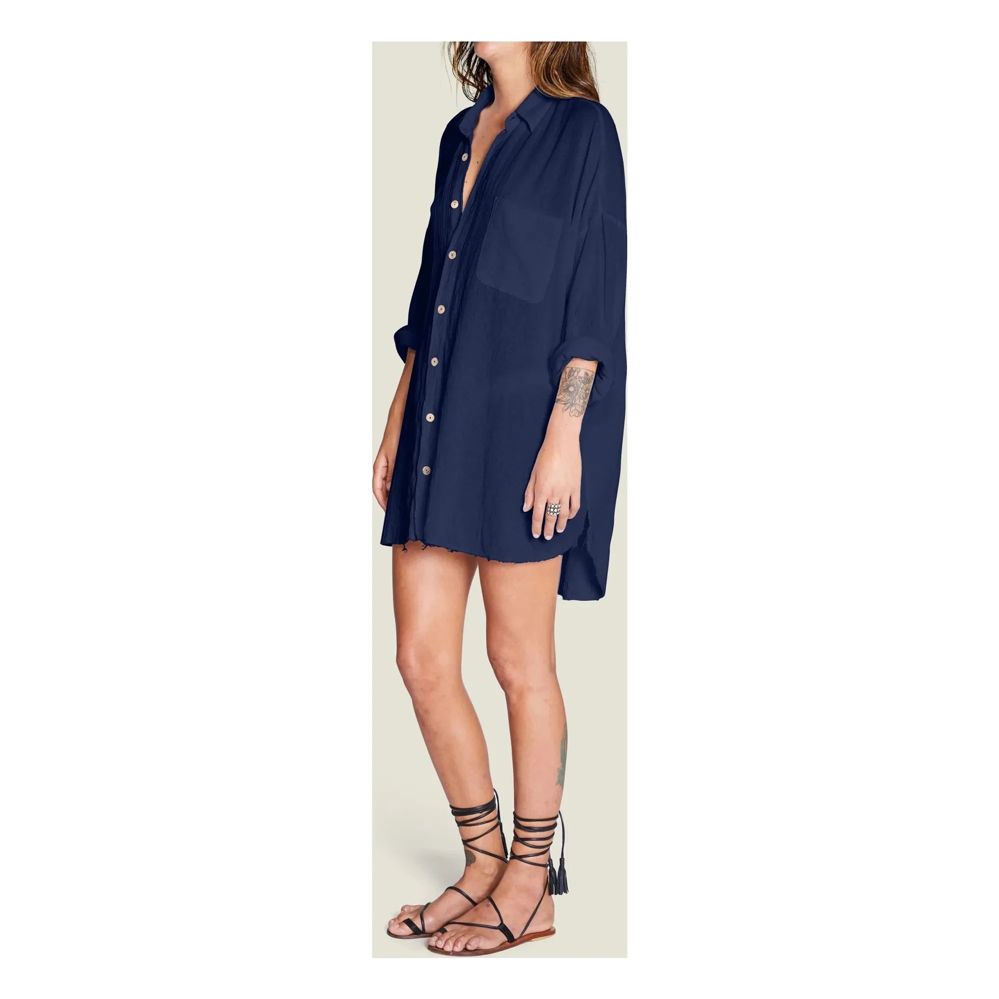 Maison Saint Julien - Vestido de algodón de gasa Mykonos | Azul marino