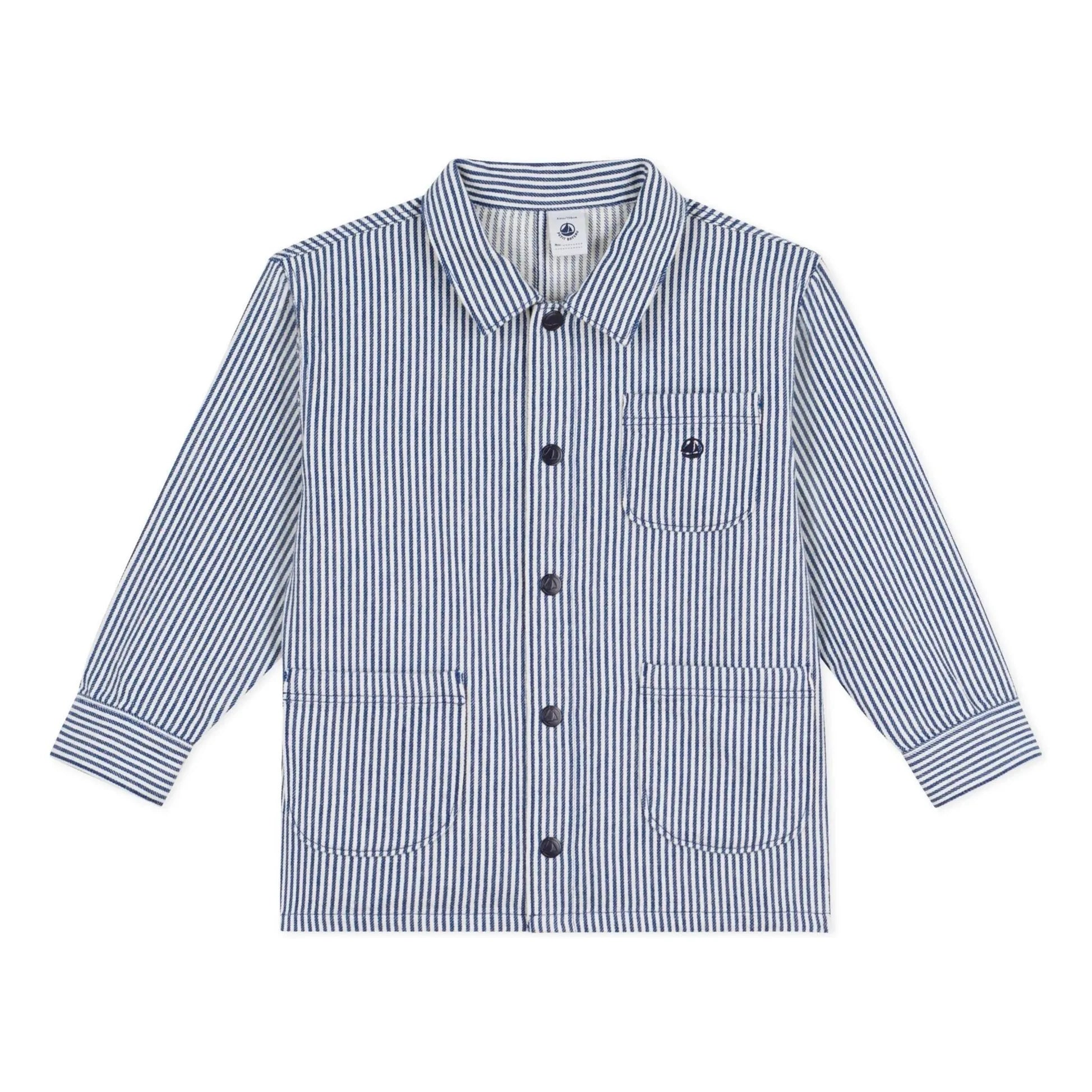 Petit Bateau - Chaqueta de trabajo de algodón orgánico a rayas | Azul
