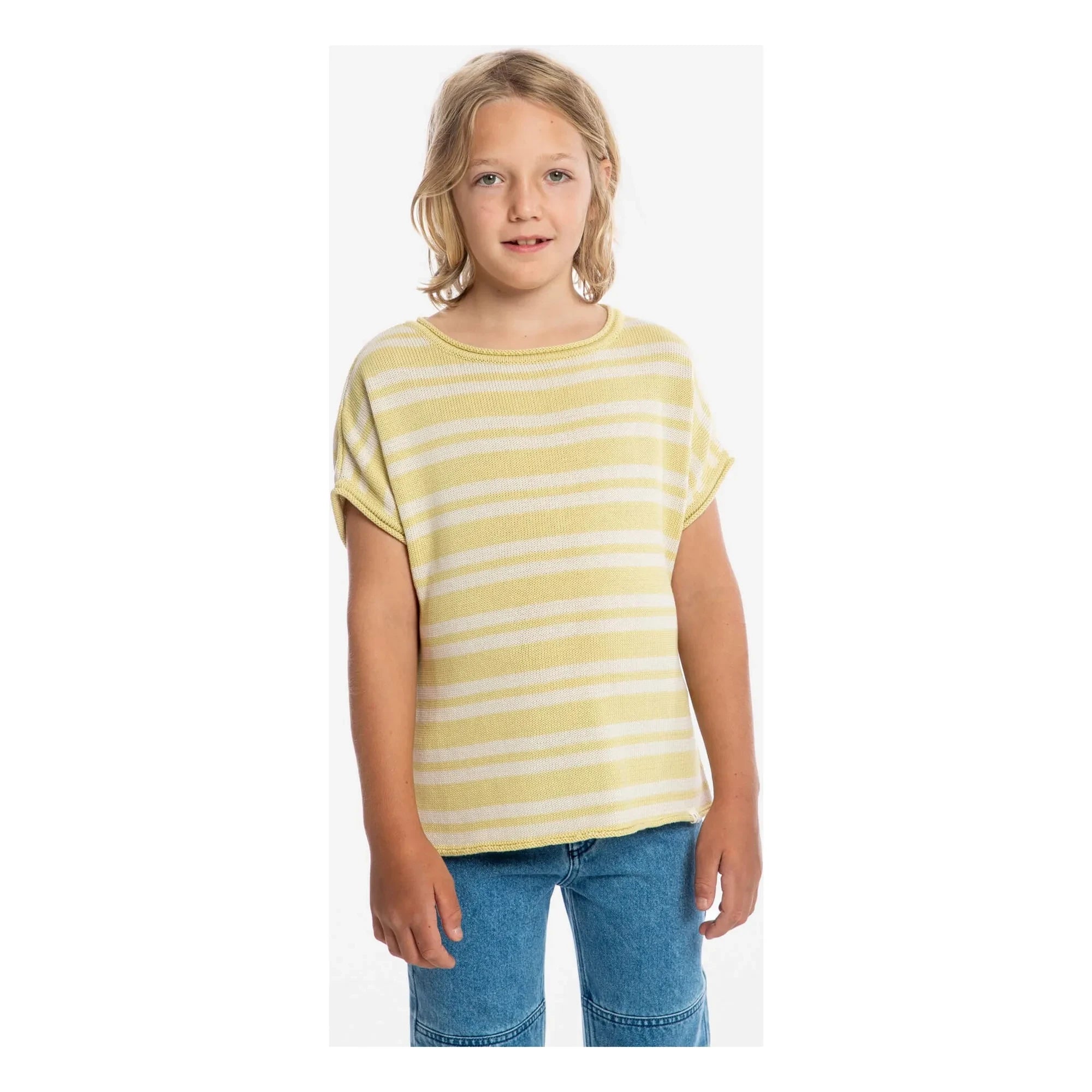 Matona - Camiseta de punto fino de algodón orgánico a rayas | Amarillo pálido
