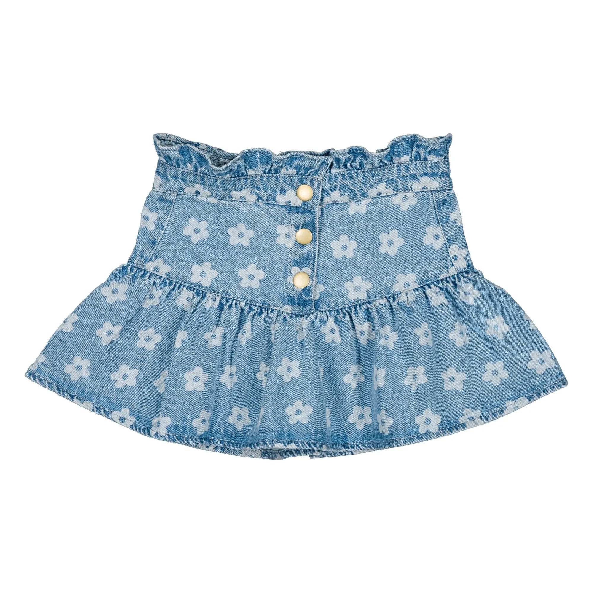 Louis Louise - Falda Acampanada de Mezclilla con Flores | Azul Claro