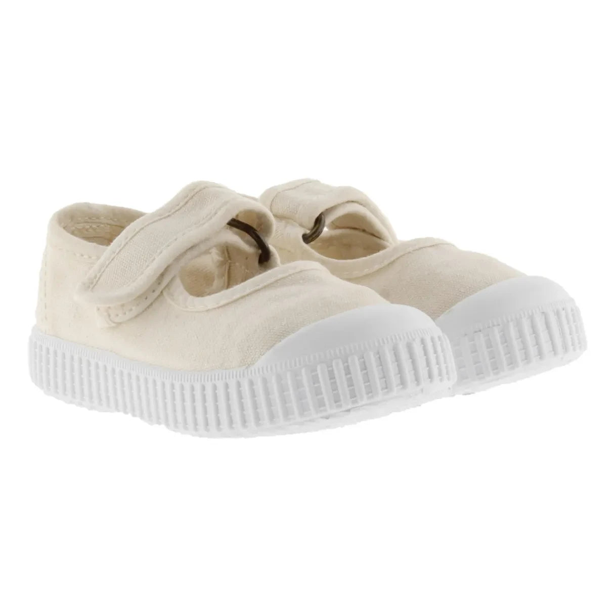 Victoria - Zapatilla Mercedes Tira Lona Velcro | Crema