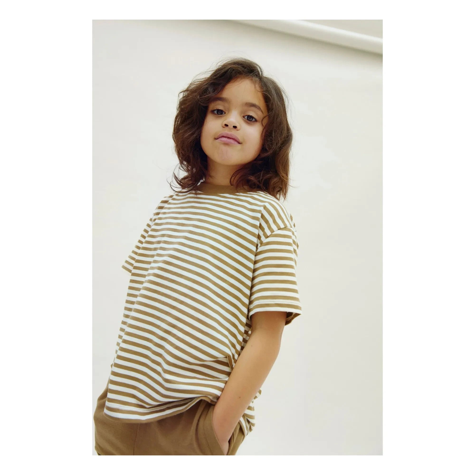 Gray Label - Camiseta de Algodón Orgánico a Rayas Oversize | Caqui