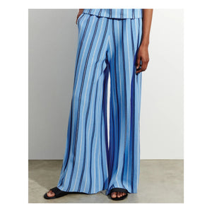 Bompard - Pantalones a rayas de lino, algodón y seda | Azul