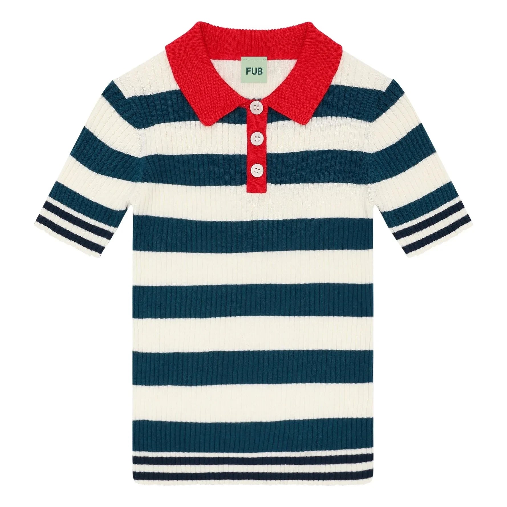 FUB - Polo acanalado a rayas de punto fino de algodón orgánico | Azul marino