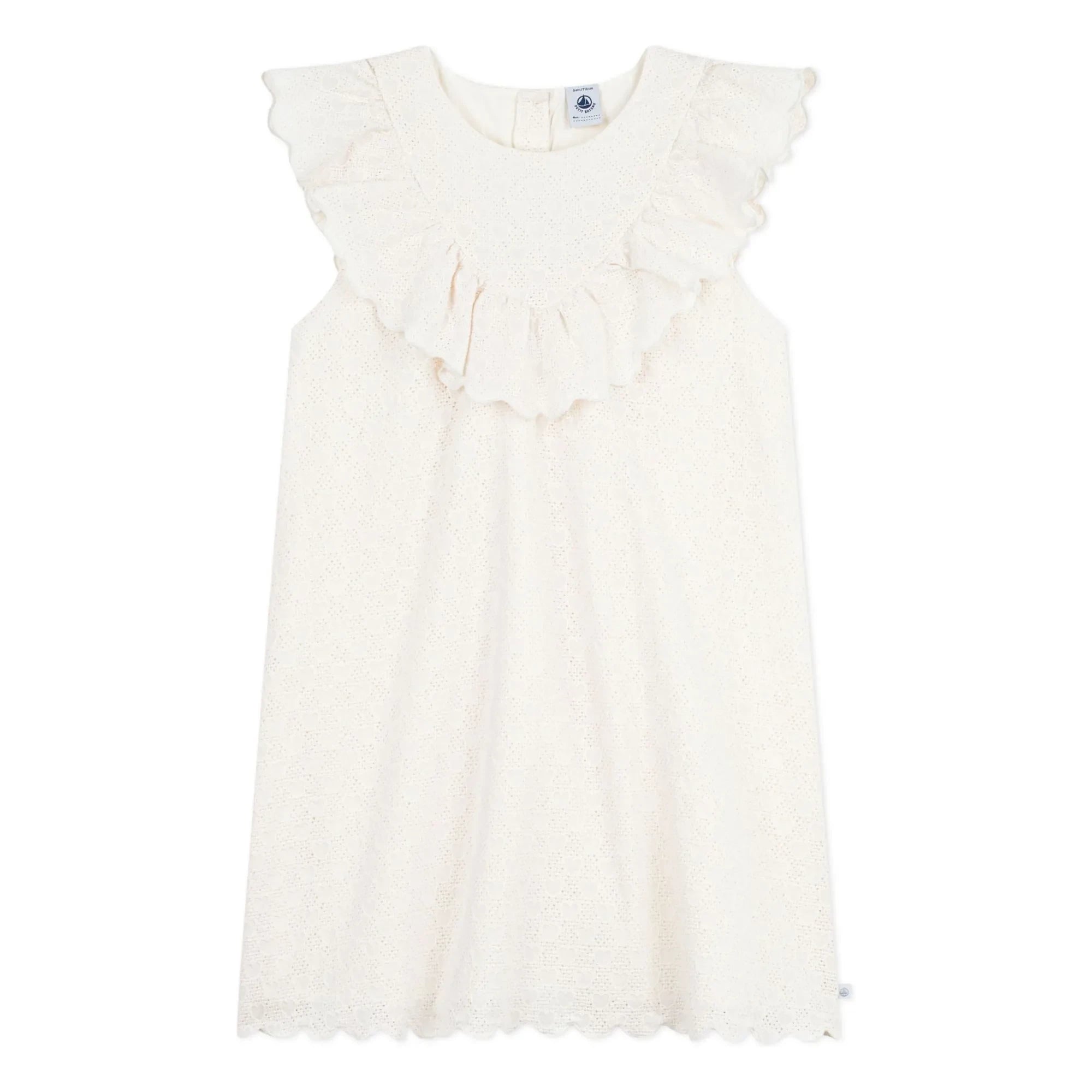 Petit Bateau - Vestido de algodón con bordado de corazón de encaje inglés | Blanco