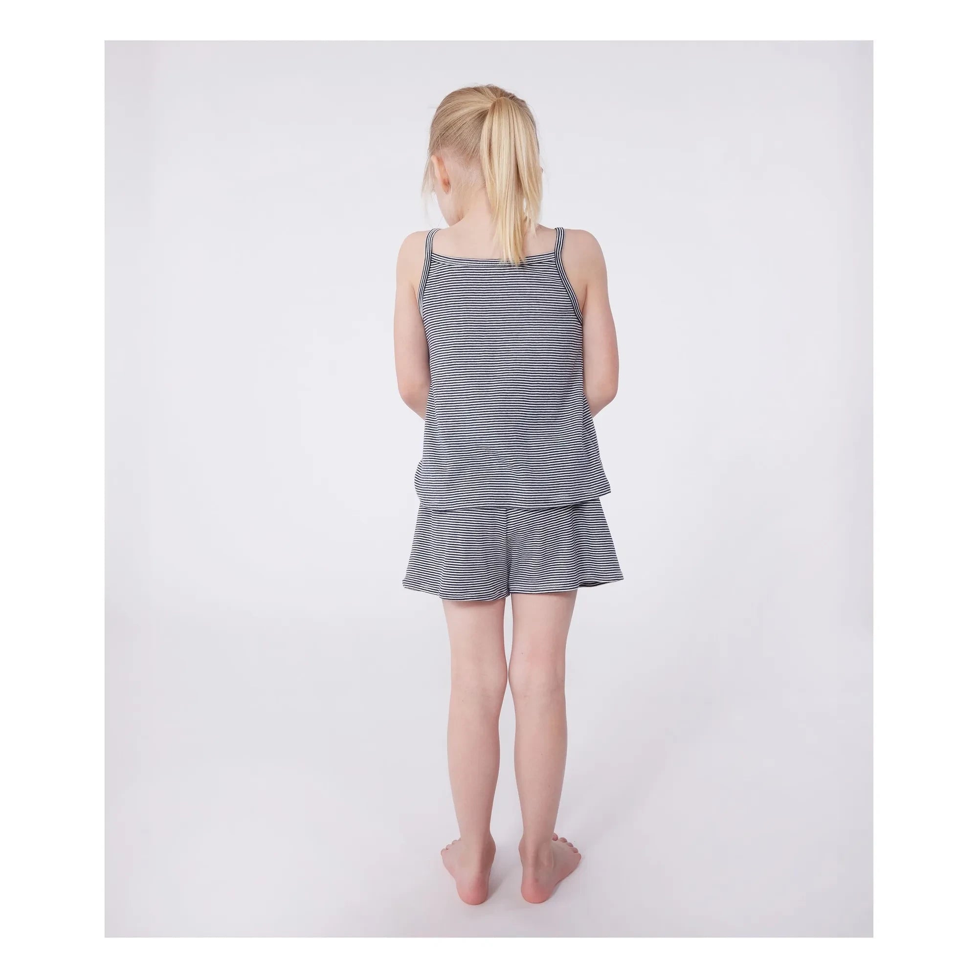 Petit Bateau - Pantalones cortos de pijama con tirantes de brioche de algodón orgánico | Azul marino