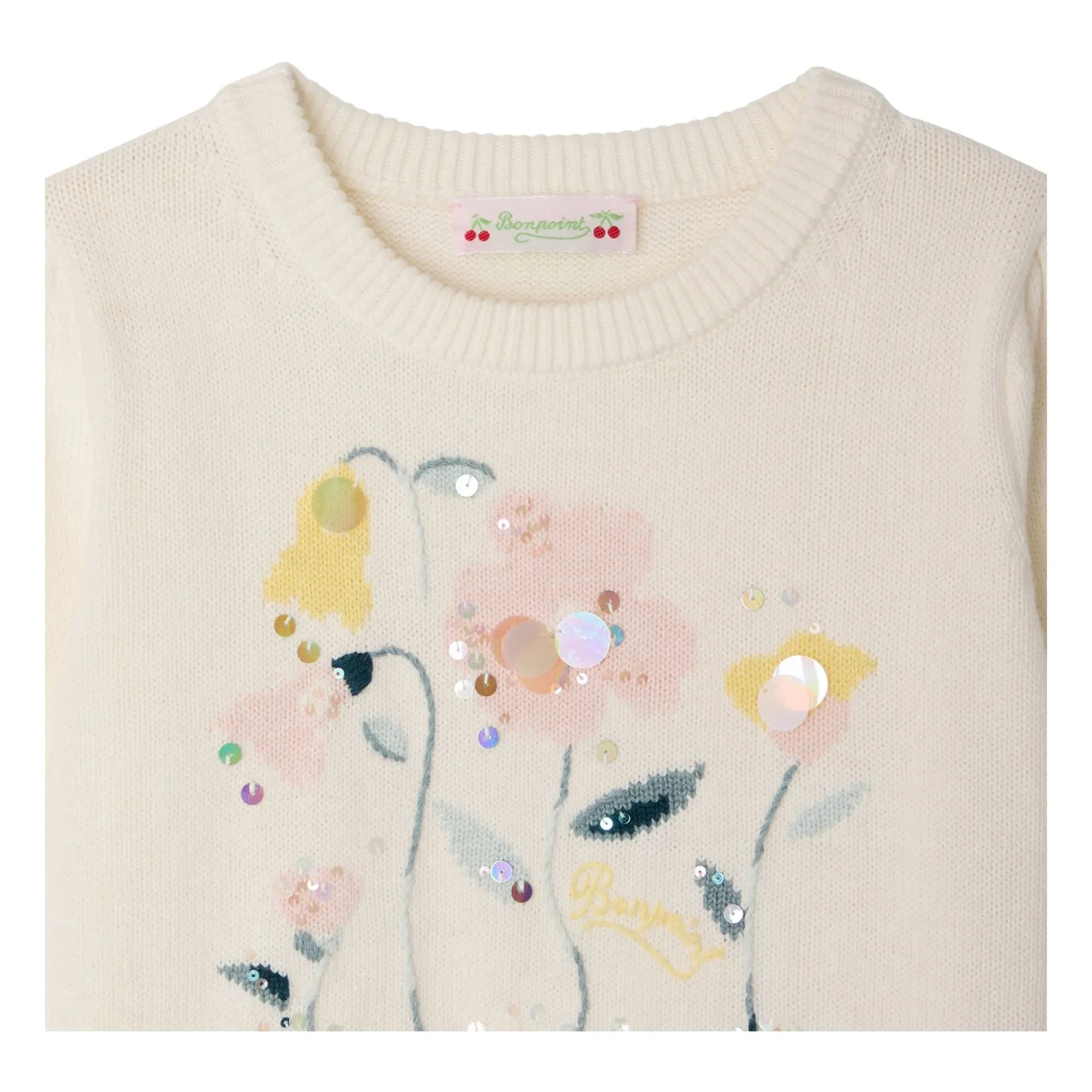 Bonpoint - Camiseta de punto fino Elvira de algodón orgánico con flores | Crudo