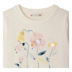 Bonpoint - Camiseta de punto fino Elvira de algodón orgánico con flores | Crudo
