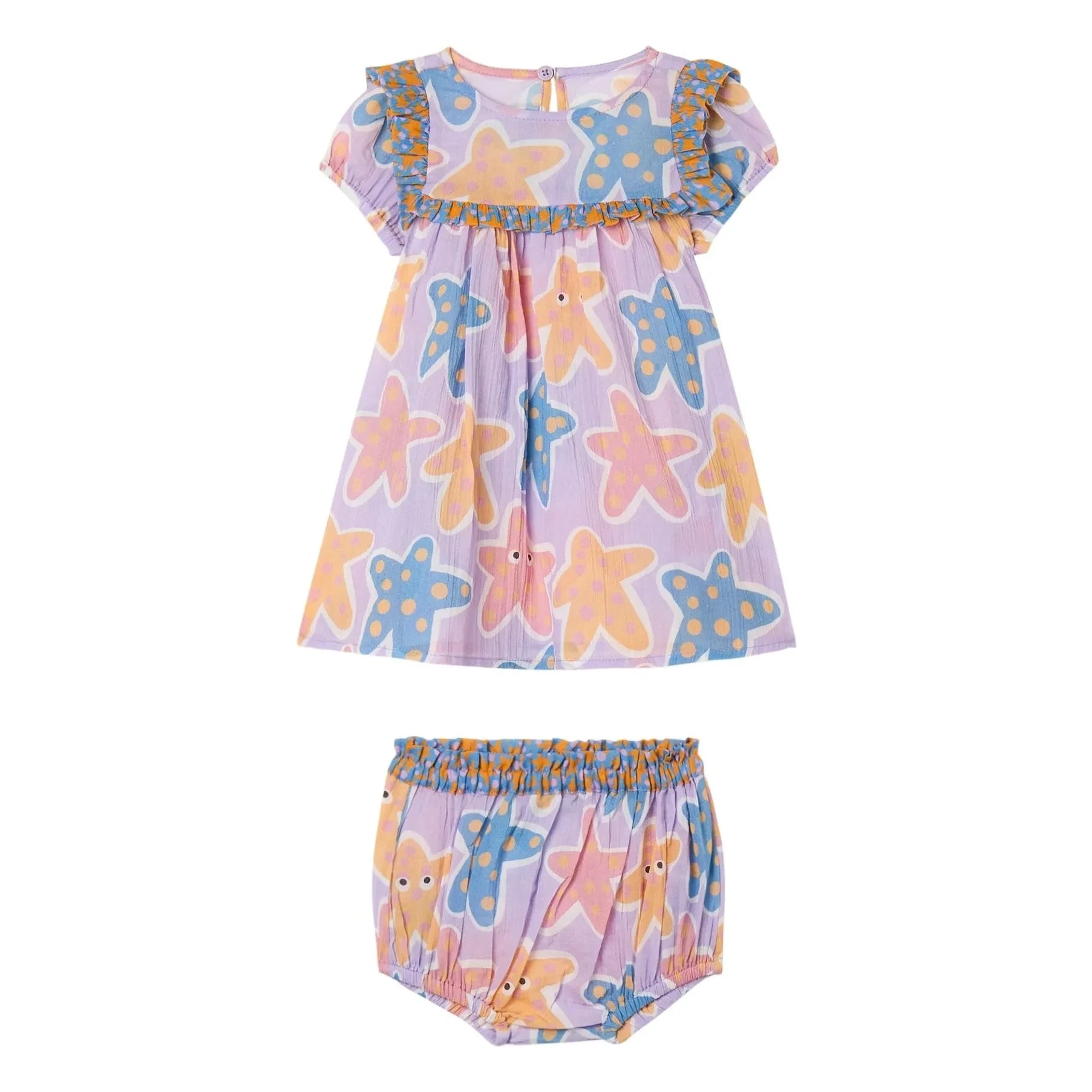 Stella McCartney Kids - Conjunto de vestido y braguita de algodón orgánico Étoiles de Mer | Morado ciruela