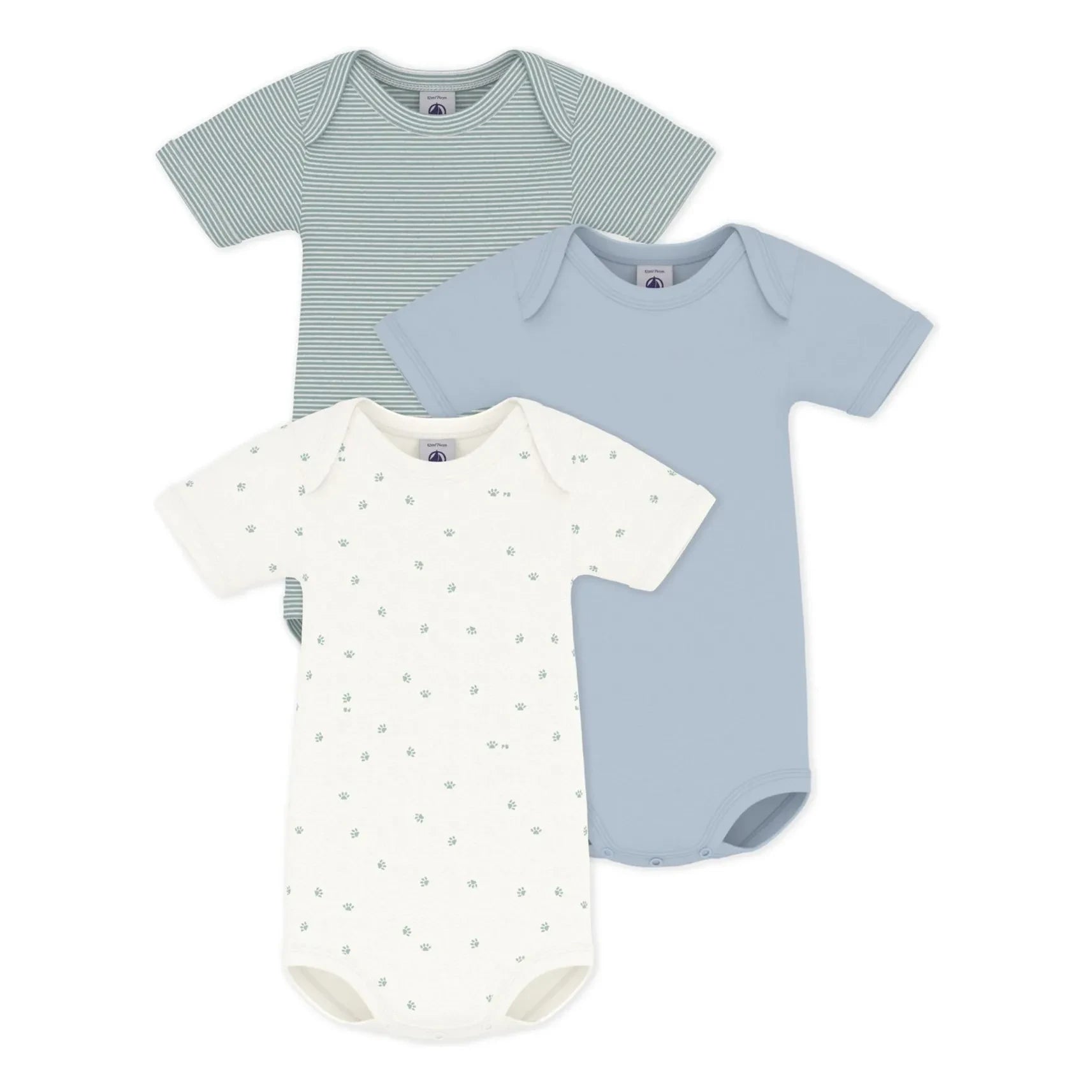 Petit Bateau - Azul | Pack de 3 bodys con pies