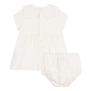 Petit Bateau - Conjunto de vestido con cuello marinero y braguita tipo bloomer en lino y algodón orgánico | Blanco