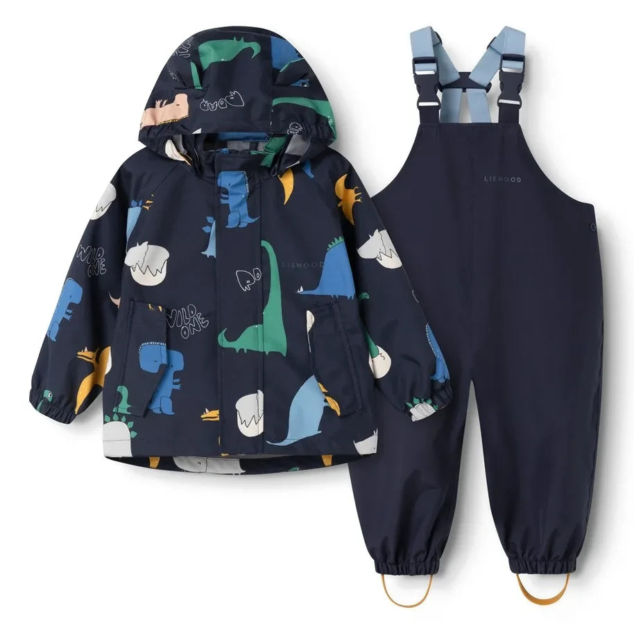Liewood - Conjunto impermeable Manu Dinosaurs hecho con fibras recicladas | Azul marino