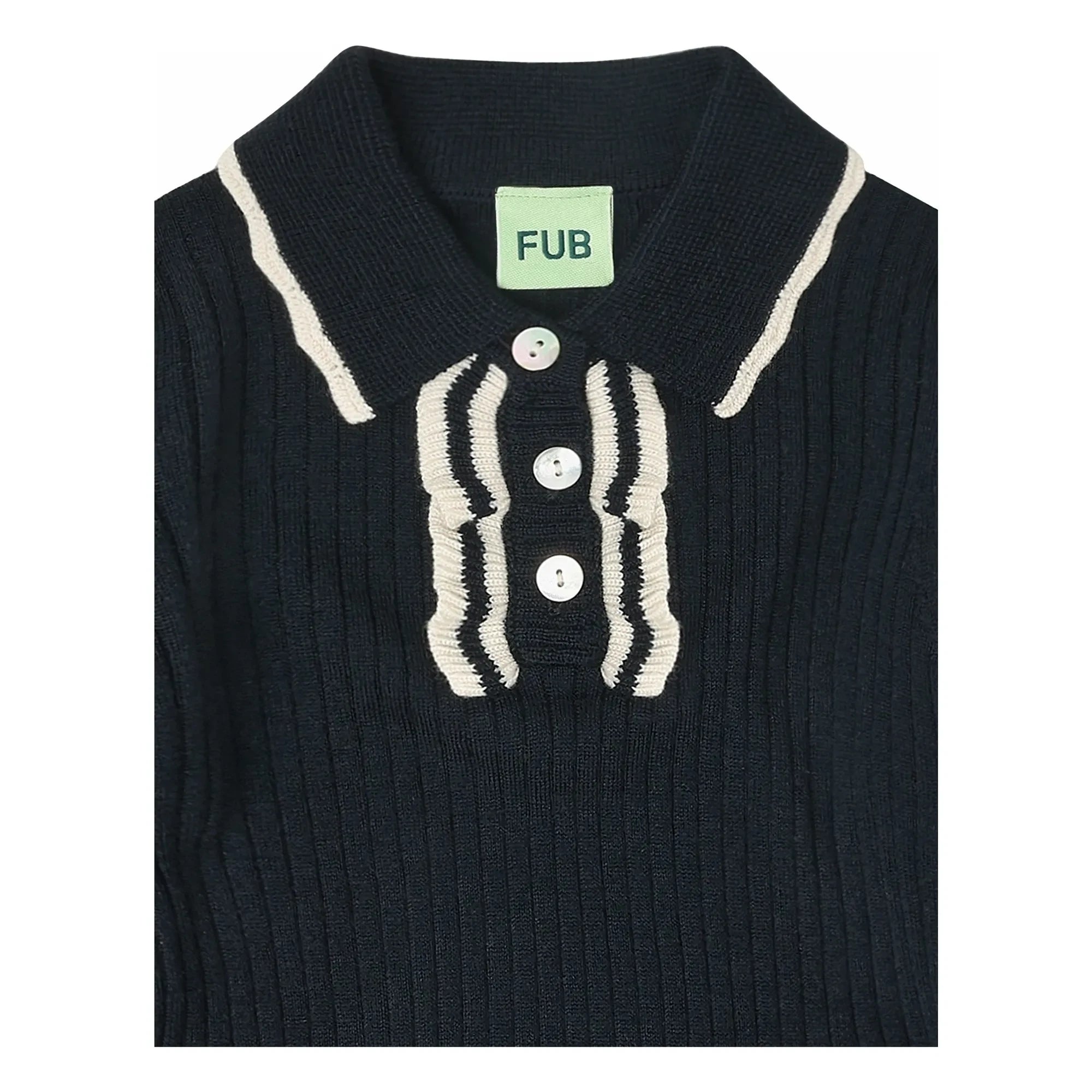 FUB - Jersey de algodón tipo polo con volantes de lana merina | Azul marino