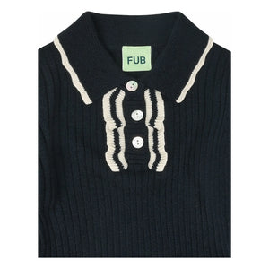 FUB - Jersey de algodón tipo polo con volantes de lana merina | Azul marino