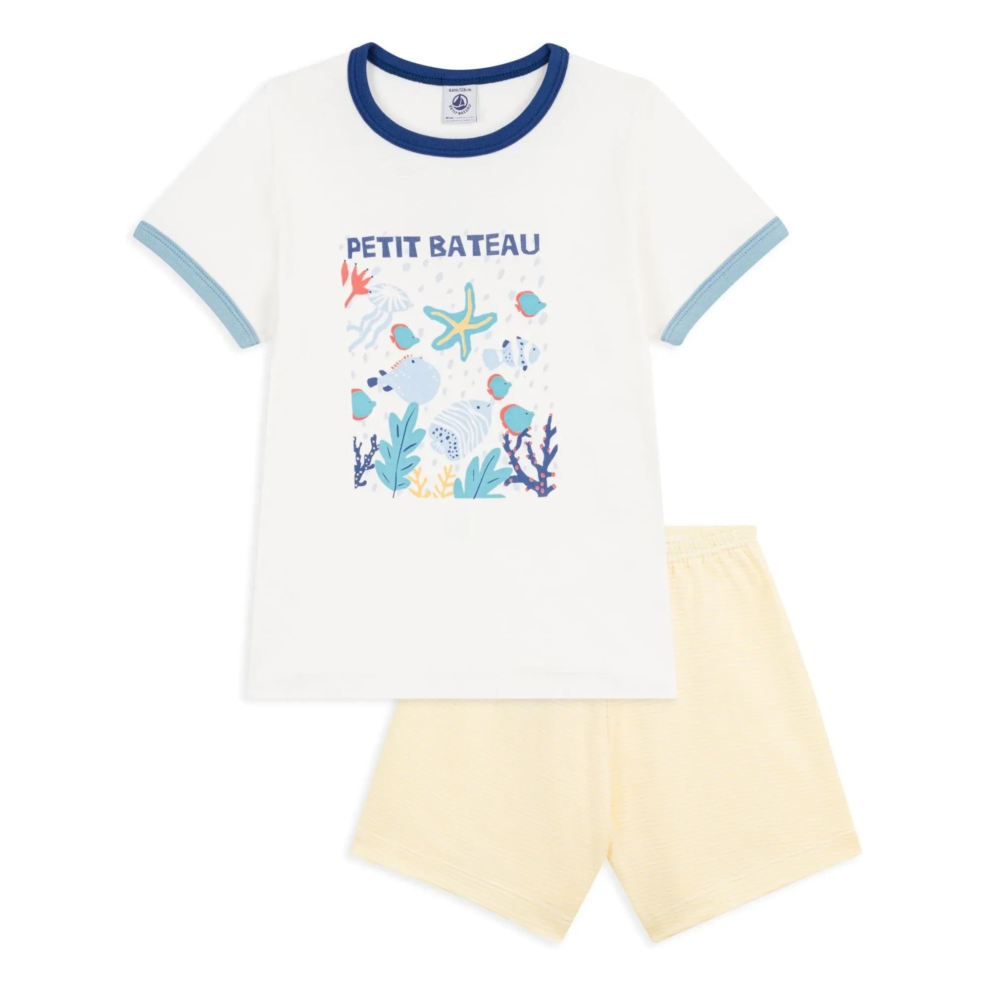 Petit Bateau - Pantalones cortos de pijama Ocean de algodón orgánico | Blanco