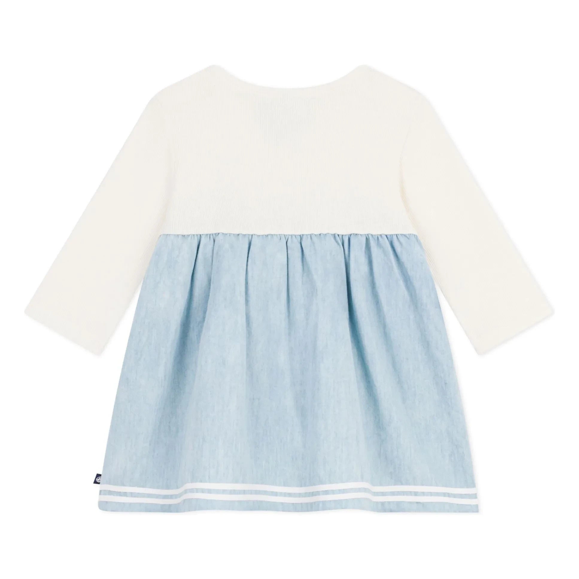 Petit Bateau - Vestido Fruncido de Chambray | Crudo