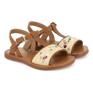 Pom d'Api - Sandalias Plagette Raphia Bordado | Crema