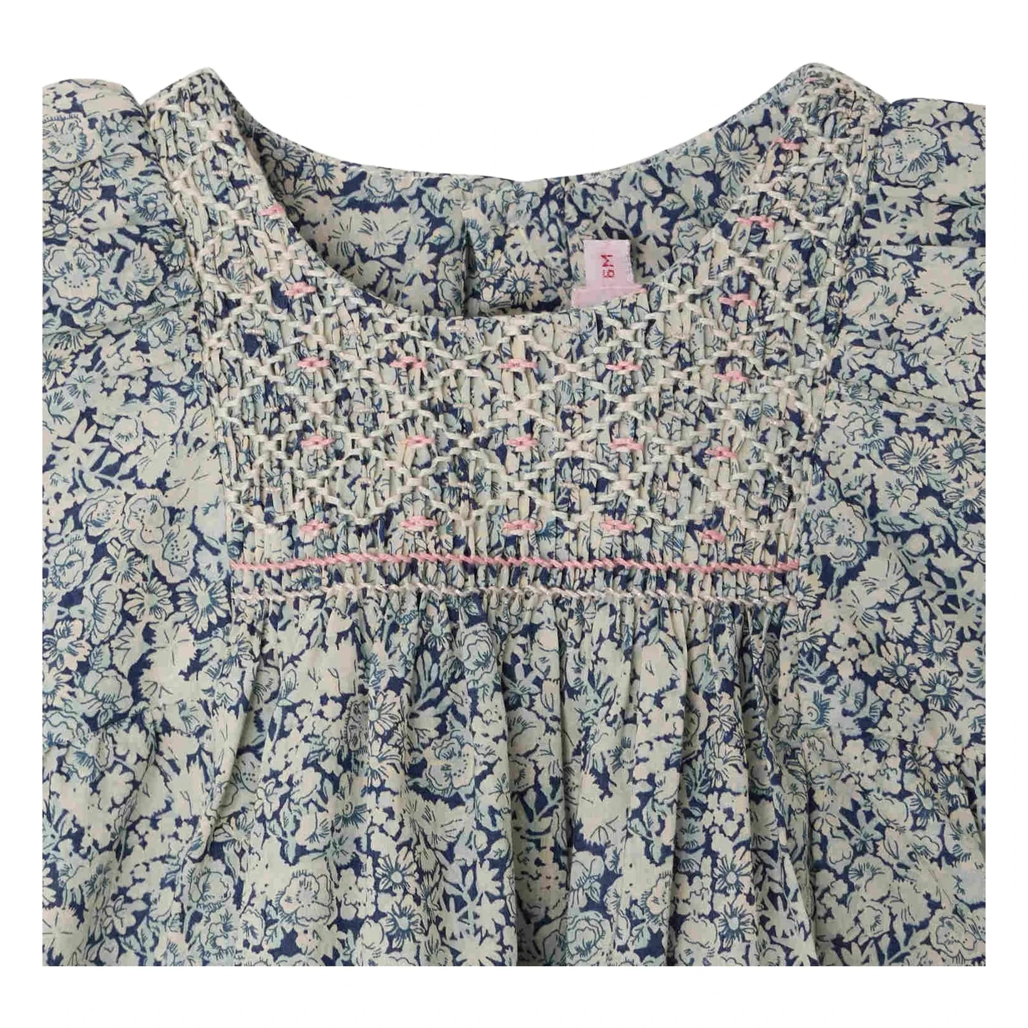 Bonpoint - Vestido fruncido de algodón orgánico Cadelili Fleurie | Azul de Prusia