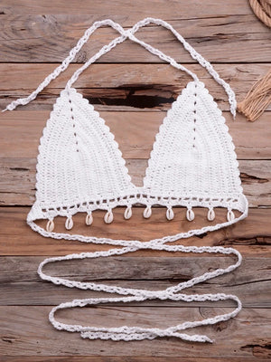 Jesminda - Örme Beyaz Seksi Shell Bikini Üstü