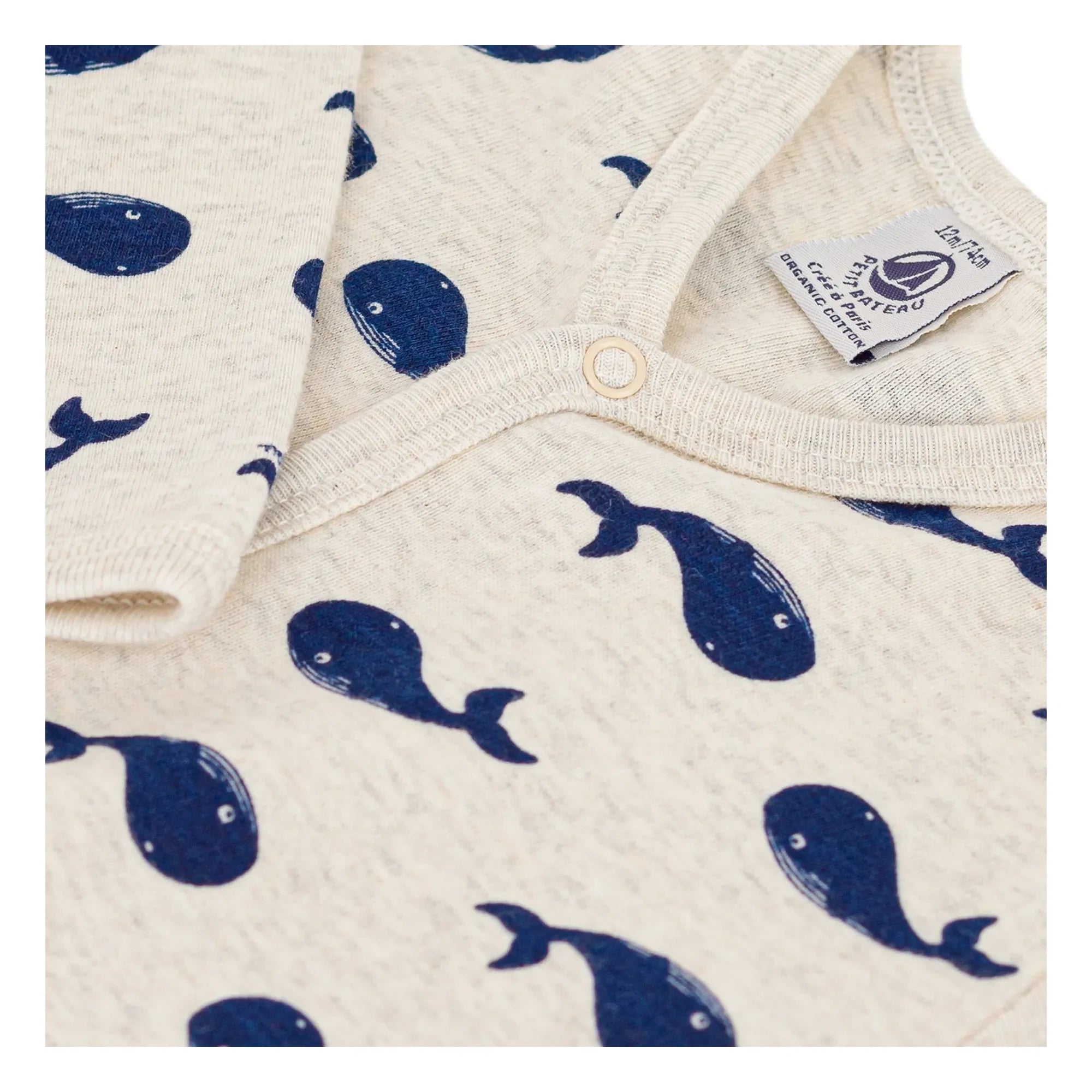 Petit Bateau - Pijama de algodón orgánico sin pie con ballenas | Gris oscuro beis