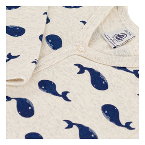 Petit Bateau - Pijama de algodón orgánico sin pie con ballenas | Gris oscuro beis