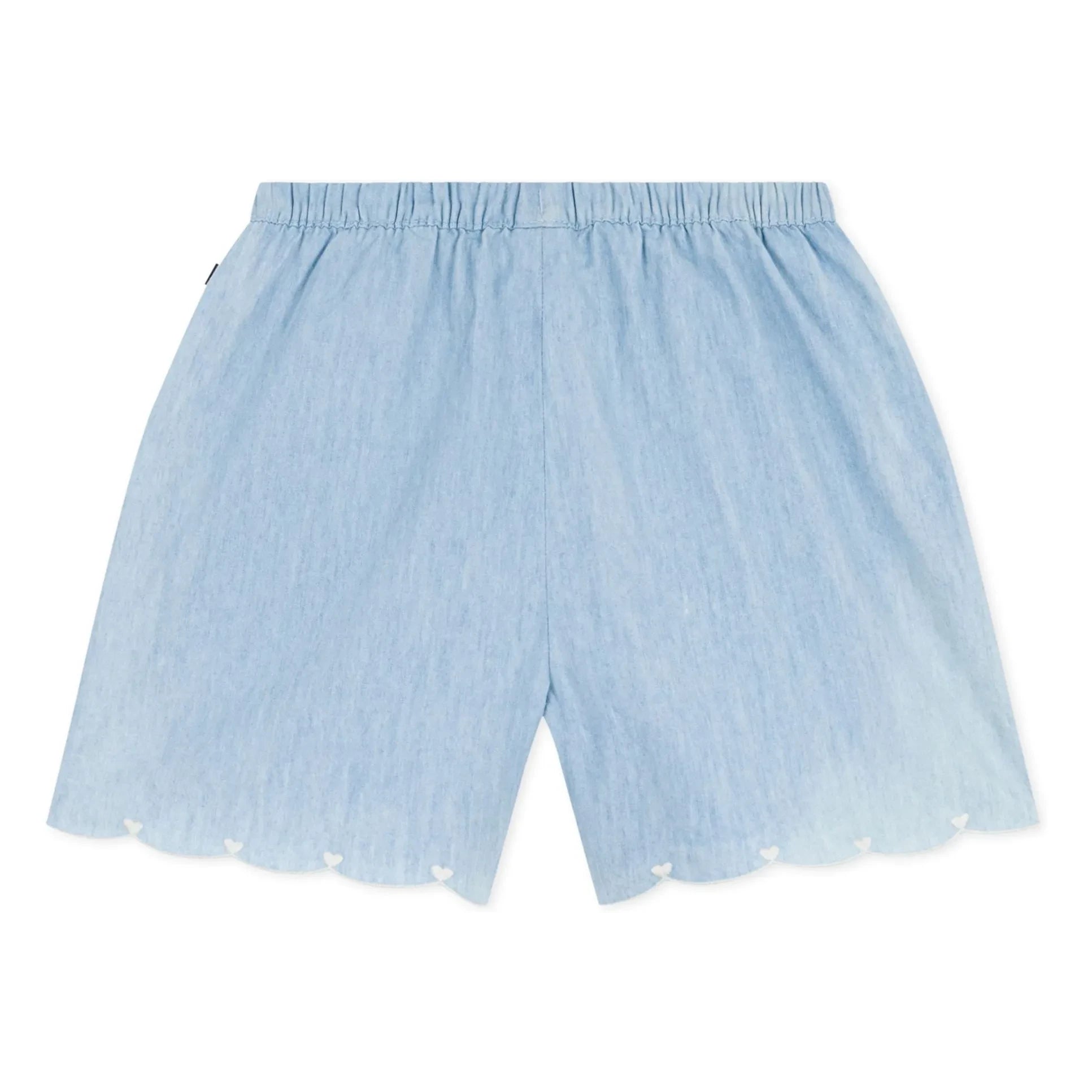 Petit Bateau - Pantalón corto de chambray de algodón orgánico con corazones | Azul claro
