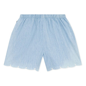 Petit Bateau - Pantalón corto de chambray de algodón orgánico con corazones | Azul claro