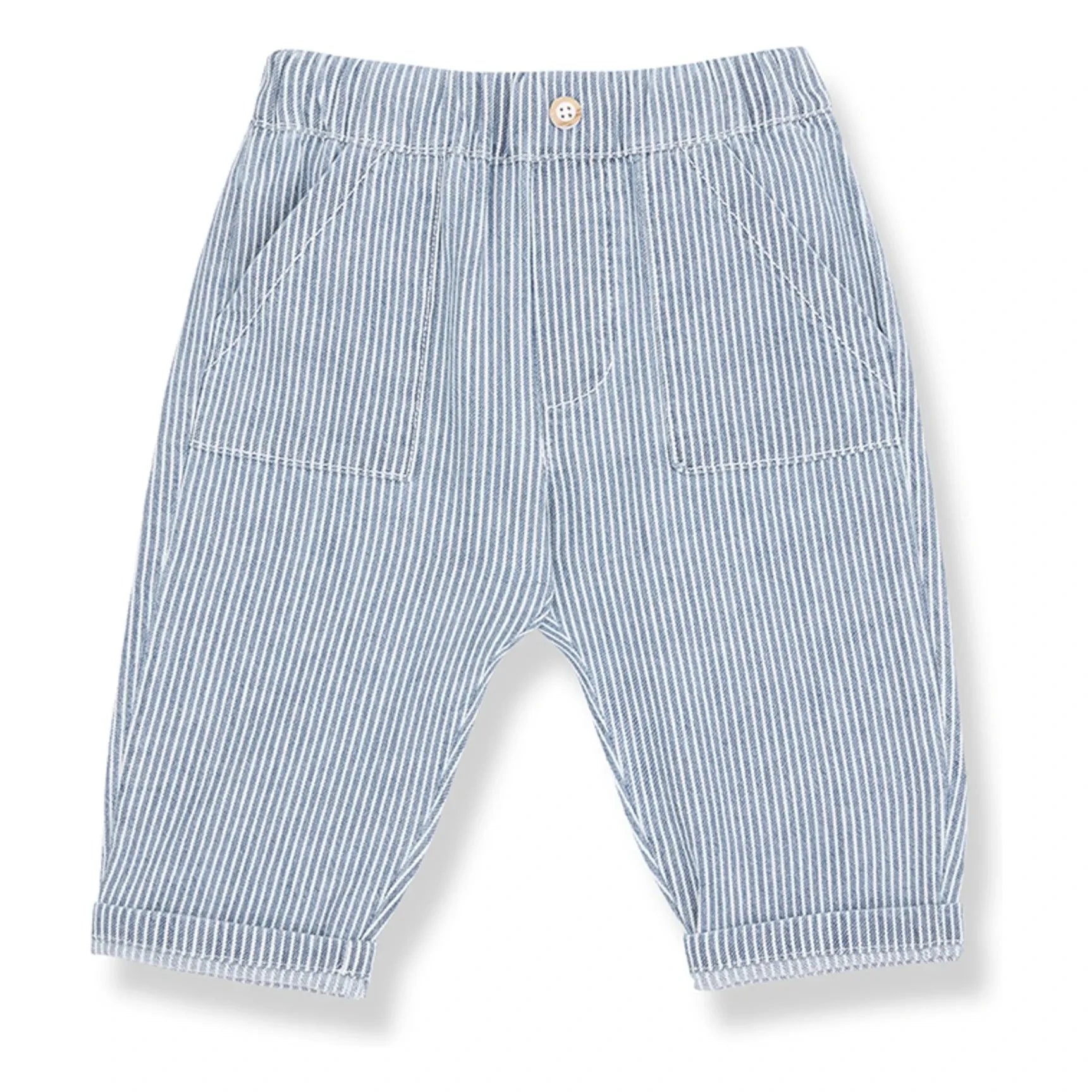 1+ in the family - Pantalones de algodón orgánico a rayas Sineu | Azul claro