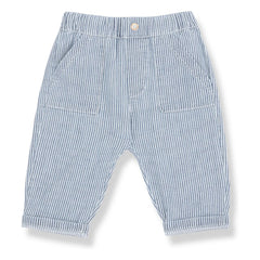 1+ in the family - Pantalones de algodón orgánico a rayas Sineu | Azul claro