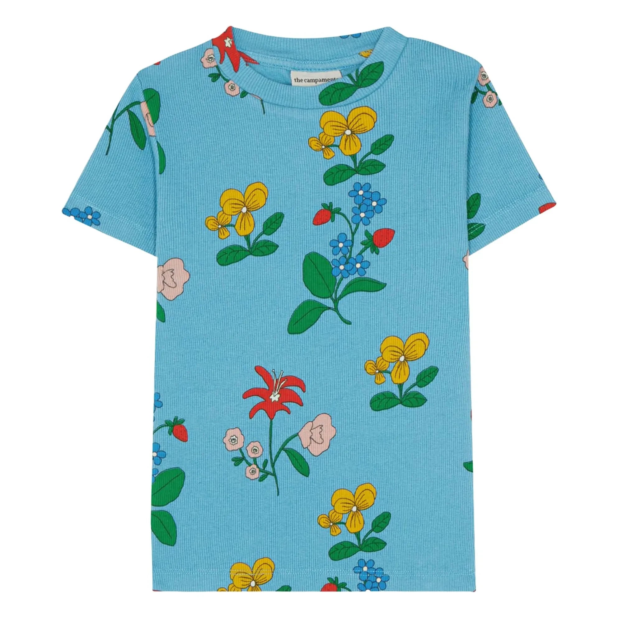 La Campamento - Camiseta Acanalada Flores | Azul azur