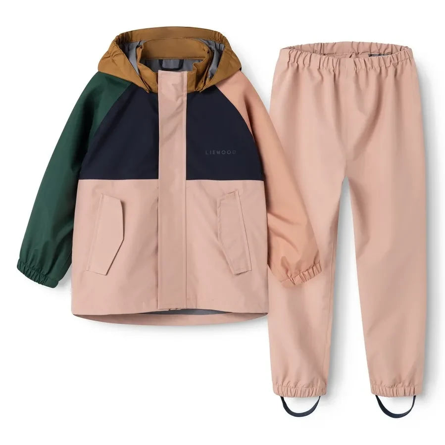 Liewood - Pedia Conjunto de impermeable de fibra reciclada con bloques de color | Rosa