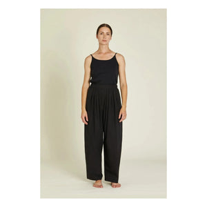 Black Crane - Pantalón de Popelina de Algodón Orgánico con Cordón | Negro