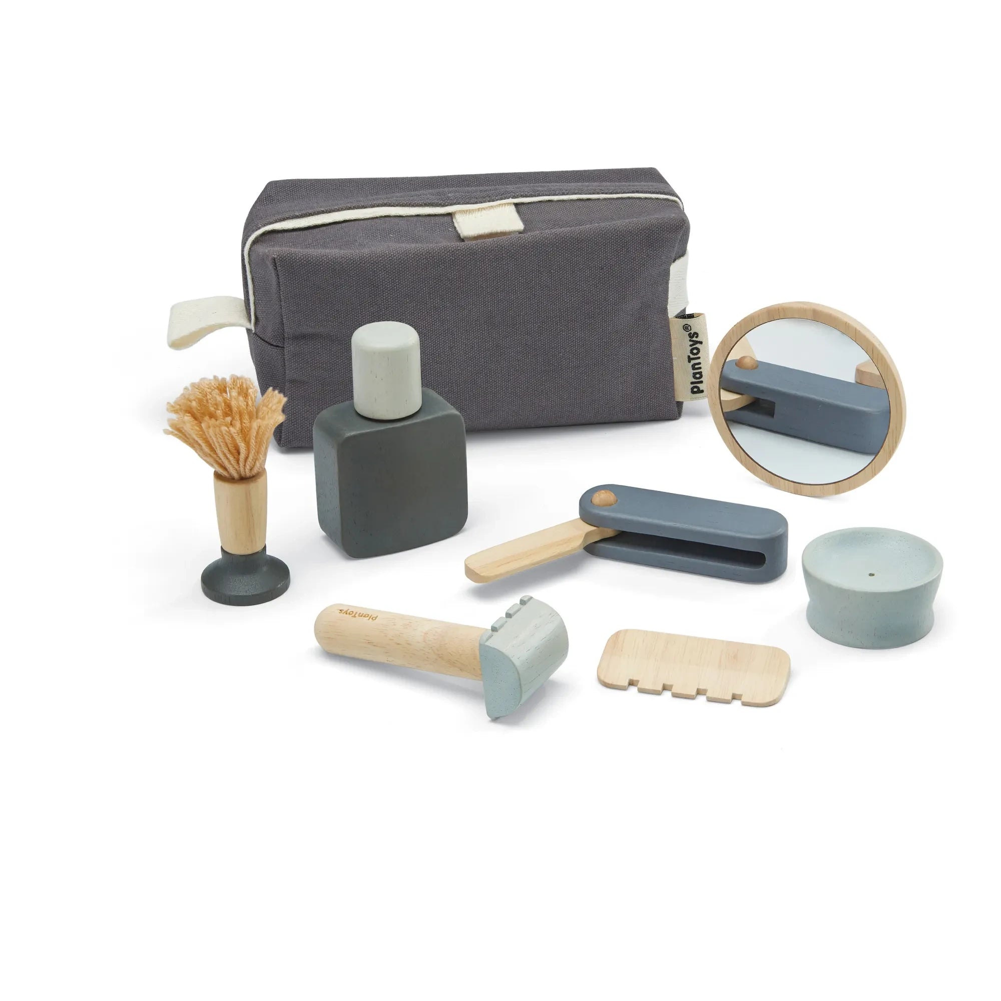 Plan Toys - Set de afeitado de madera de caucho | Azul