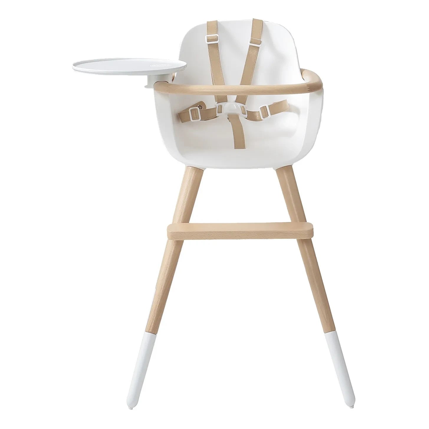 Micuna - Silla alta OVO LUXE ONE, cinturón de piel sintética beige | Blanco
