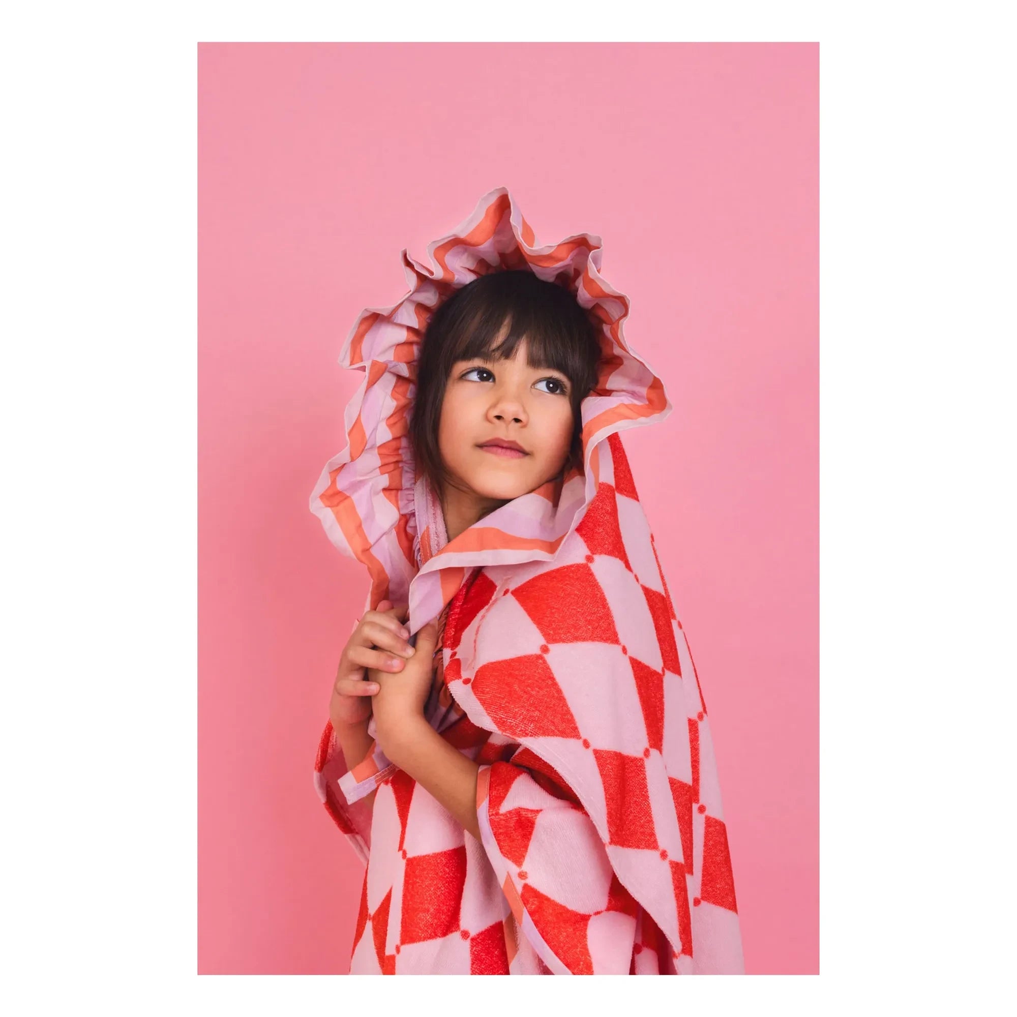 Jera Mini - Toalla fouta de rizo con volantes Losange | Rosa