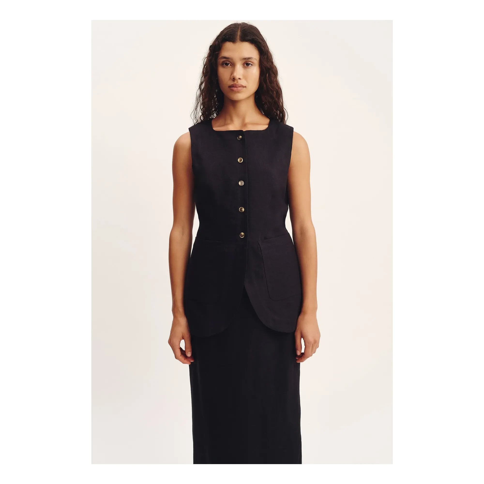 Posse - Chaqueta sin mangas Emma de lino | Negro