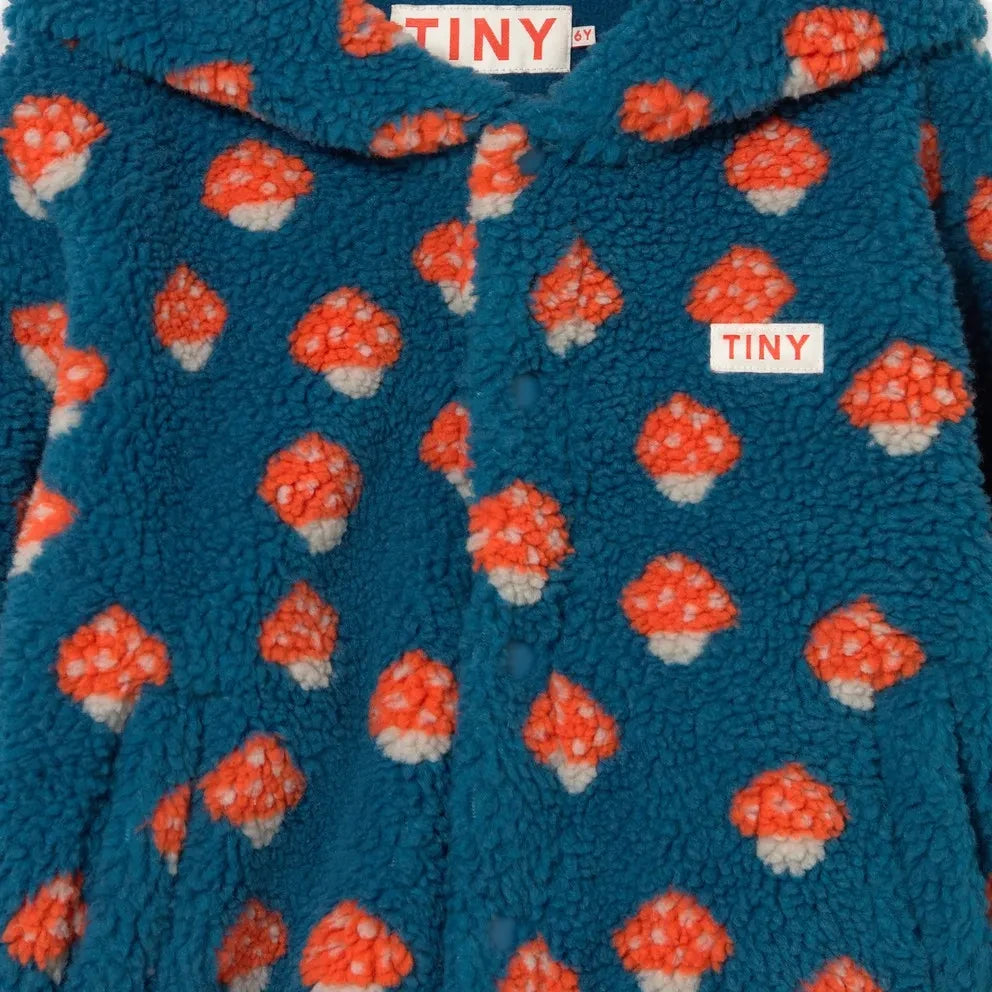 Tinycottons - Mantar Desenli Sherpa Tarzı Ceket | Petrol Mavisi