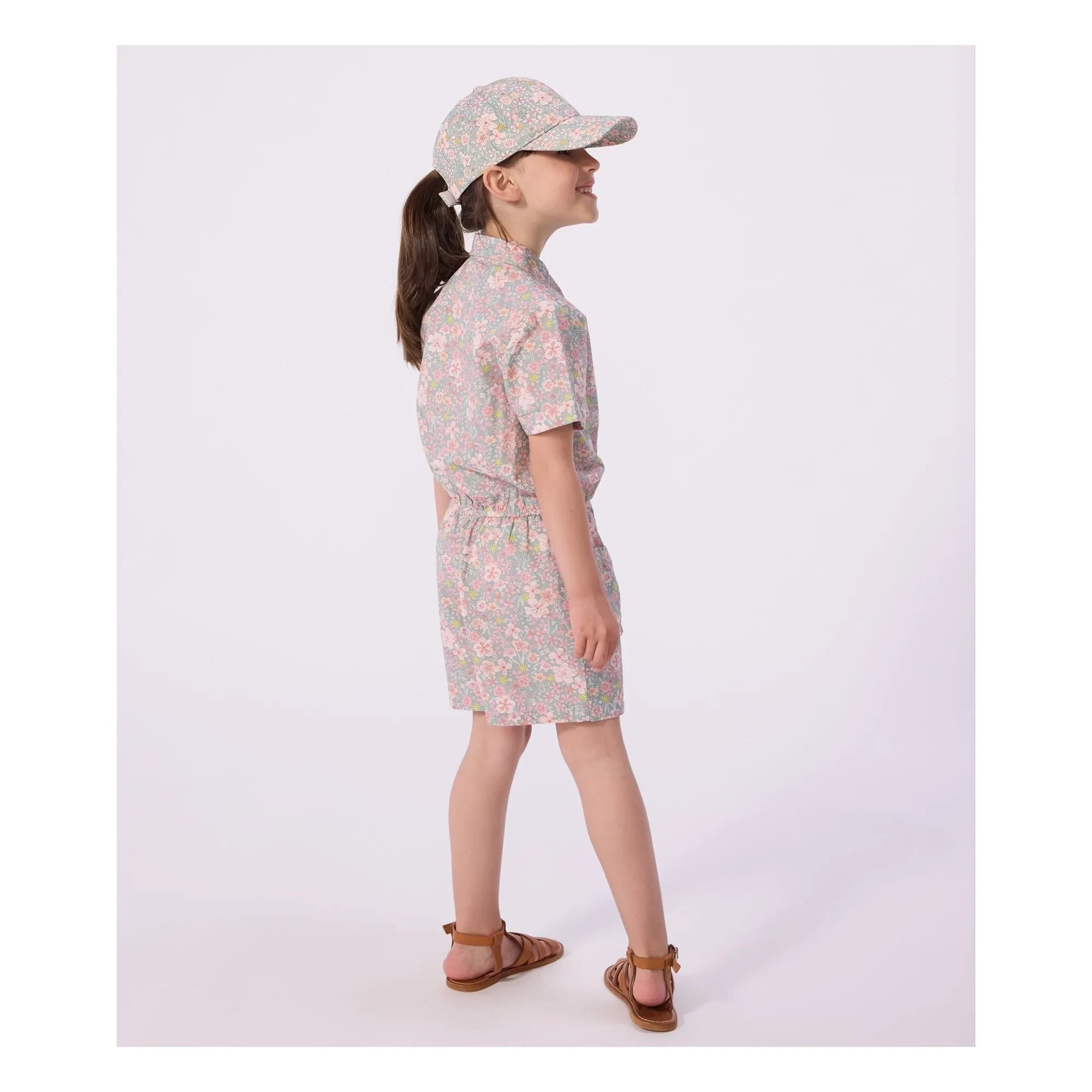 Petit Bateau - Peto de popelina de algodón orgánico con estampado floral | Azul grisáceo