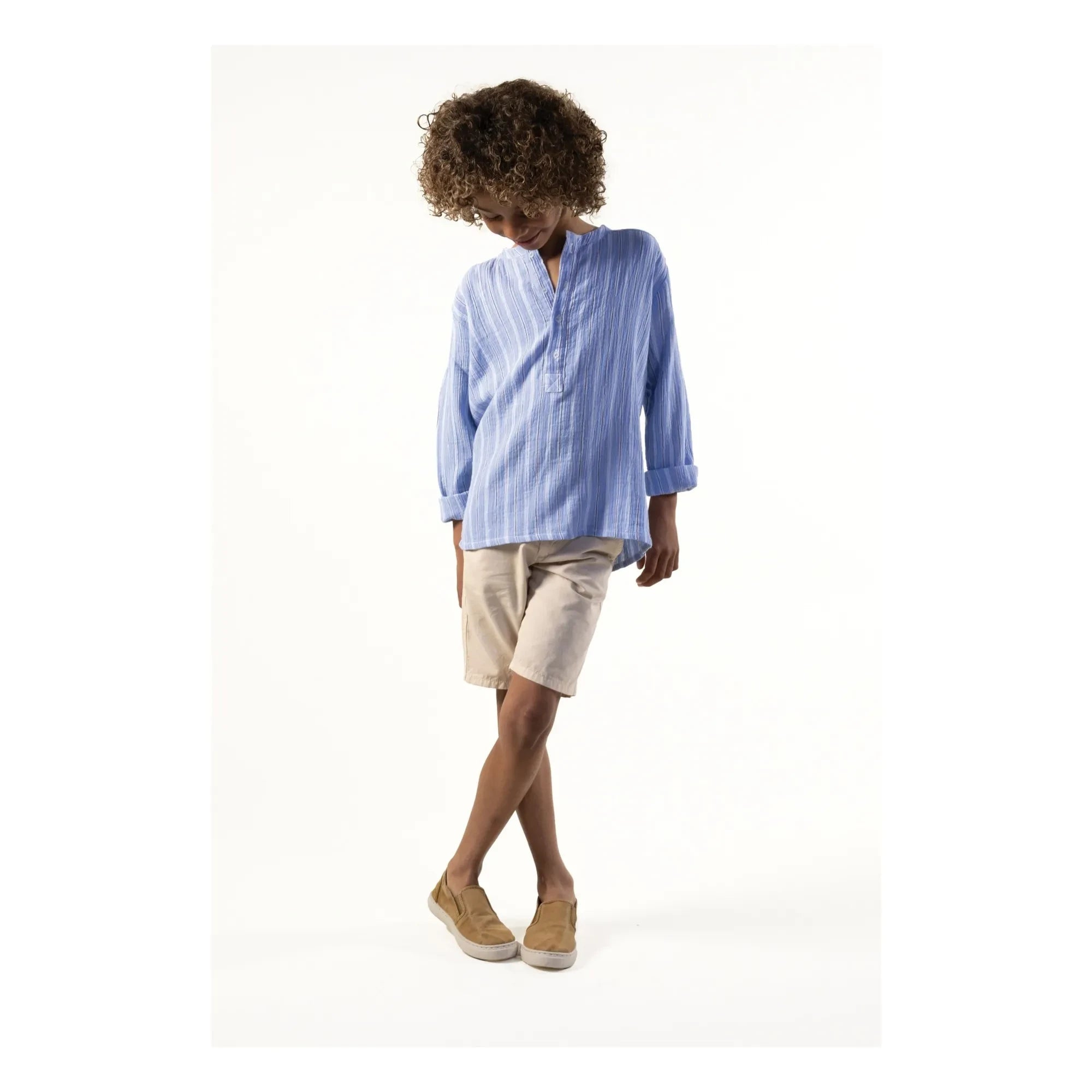 Sunchild - Blusa a rayas Negril con cuello tunecino | Azul