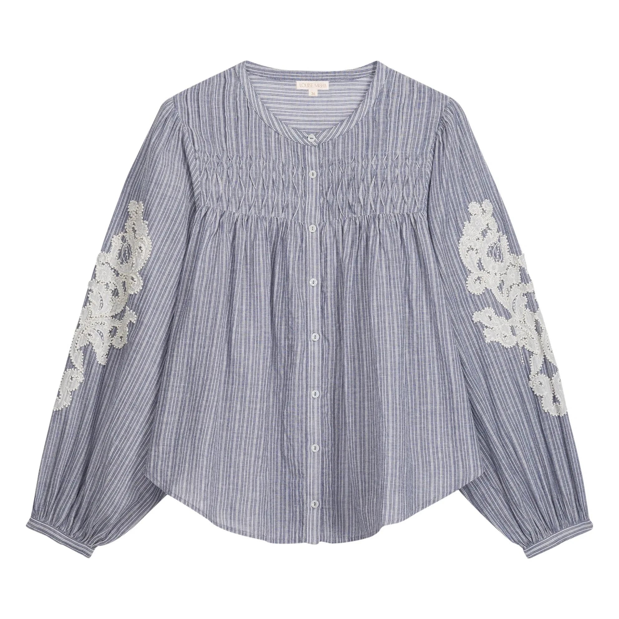 Louise Misha - Blusa Jally a Rayas de Algodón Orgánico | Azul
