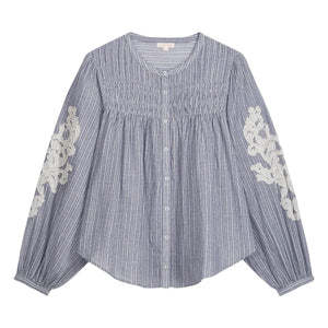 Louise Misha - Blusa Jally a Rayas de Algodón Orgánico | Azul