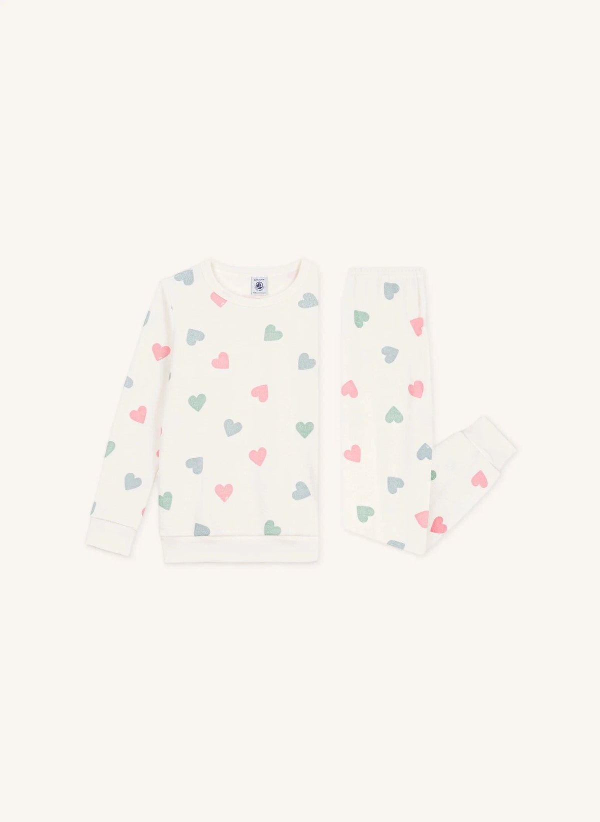 Petit Bateau - Pijama con corazones en modal esponjoso | Crudo