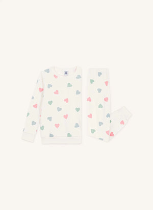 Petit Bateau - Pijama con corazones en modal esponjoso | Crudo