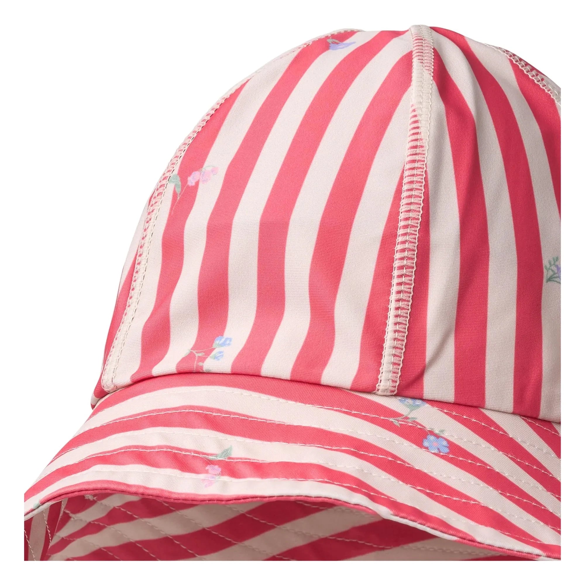 Trigo - Sombrero Bora de rayas con protección UV, fibras recicladas y flores | Rojo