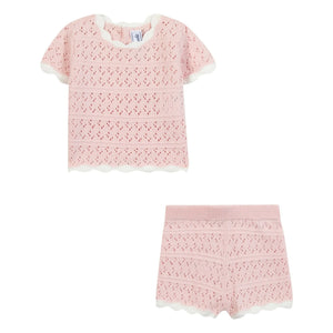 Tartine et Chocolat - Conjunto de camiseta y pantalón corto de punto calado | Rosa claro